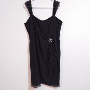 Black Draped Evening Dress with Rhinestone Detail